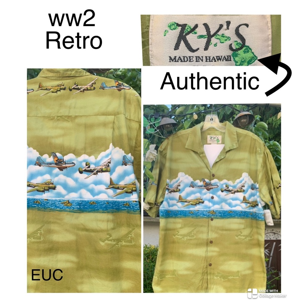 WW2 ⭐️ Hawaii🌺 Shirt KY's, RETRO, EUC 100% Cotton, Planes ✈️ Pearl Harbour